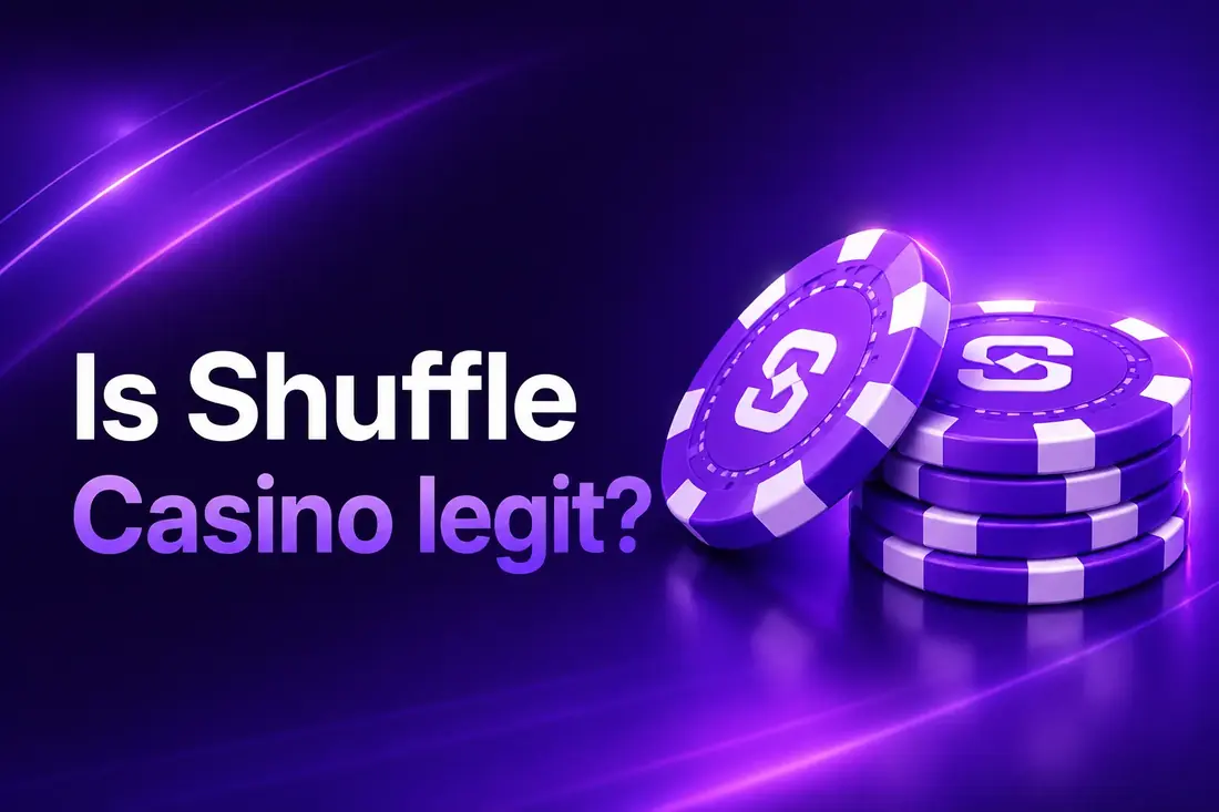 Illustration of Shuffle branded casino chips on a purple background