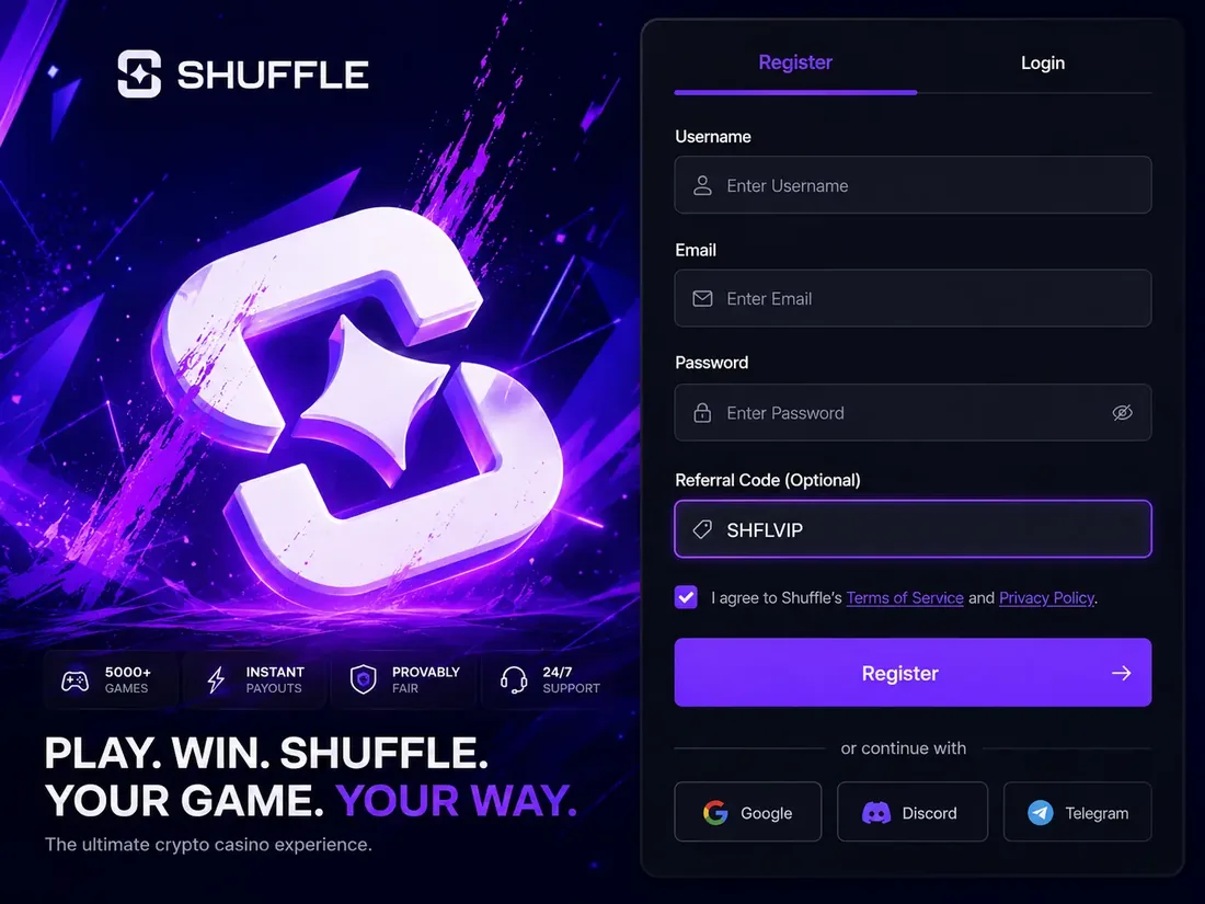 Shuffle registration form with SHFLVIP referral code